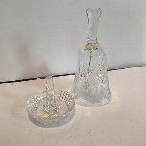 Vintage crystal bell and crystal ring holder for your bedroom dresser-  used